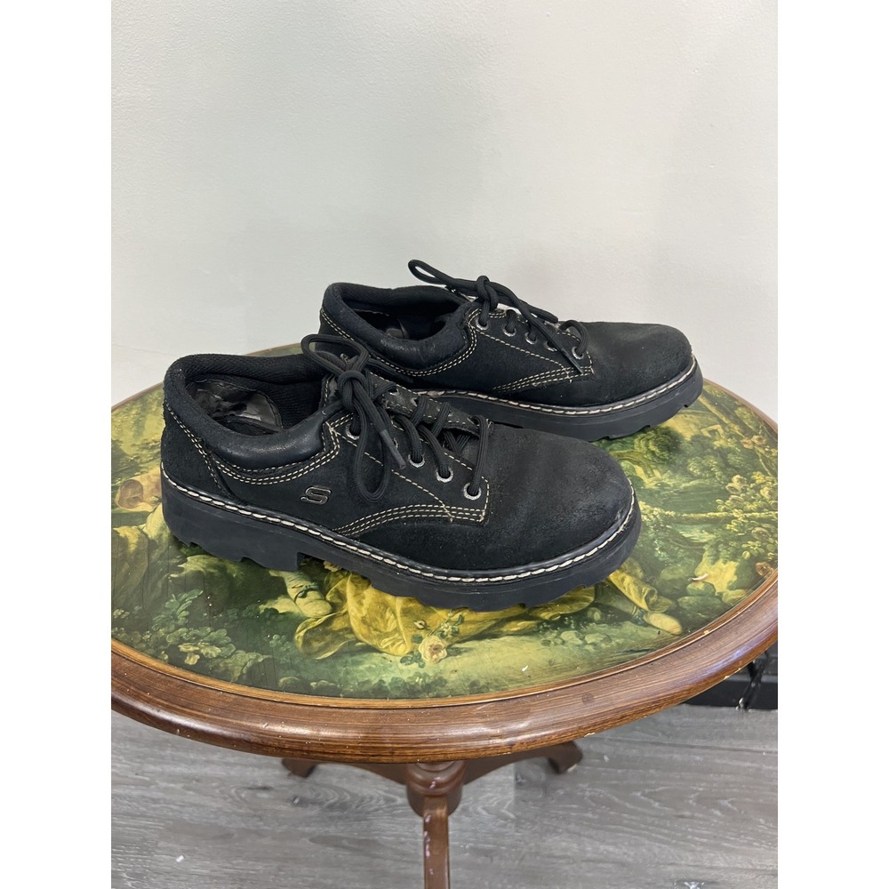 Vintage Skechers Parties Mate Jammers Black Suede Chunky Lug Sole Oxfords Sz 7.5